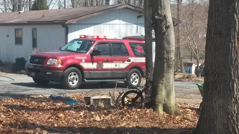 Even the commander works during the day, 04/02/15 - Brush Fire - Engletown Rd.
